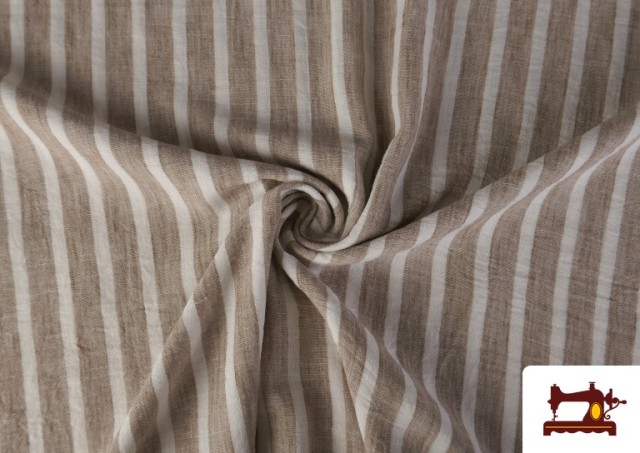 Acheter en ligne Tissu Rayures Coordonné Aspect Lin en Polyester couleur Beige