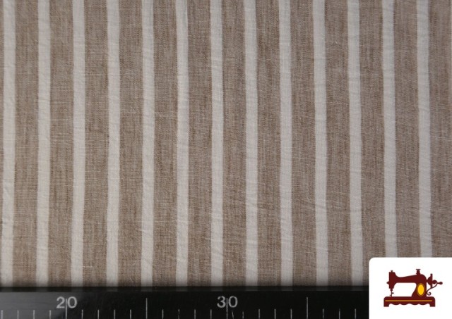Vente en ligne de Tissu Rayures Coordonné Aspect Lin en Polyester couleur Beige