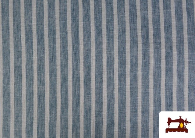 Tissu Rayures Coordonné Aspect Lin en Polyester couleur Bleu