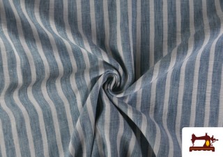 Tissu Rayures Coordonné Aspect Lin en Polyester couleur Bleu