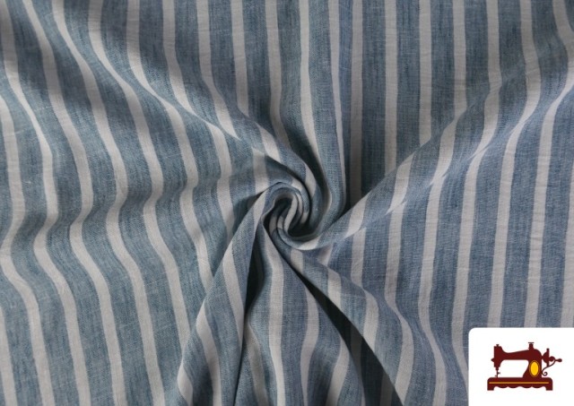 Tissu Rayures Coordonné Aspect Lin en Polyester couleur Bleu