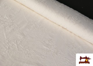 Tissu Viscose Brodée Blanche Florale
