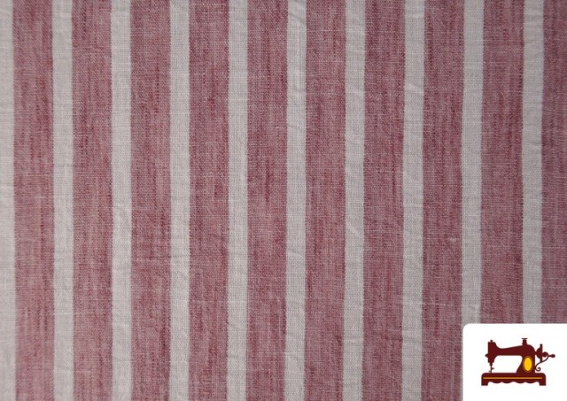 Vente de Tissu Rayures Coordonné Aspect Lin en Polyester couleur Rouge