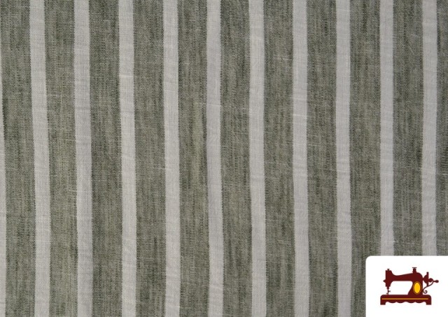 Tissu Rayures Coordonné Aspect Lin en Polyester couleur Kaki