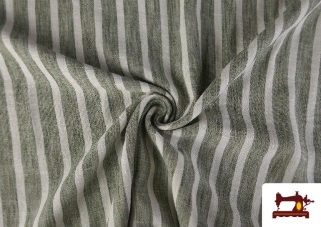 Tissu Rayures Coordonné Aspect Lin en Polyester couleur Kaki