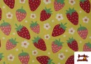 Vente de Tissu Coton Imprimé Fraises et Fleurs