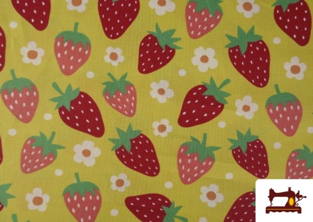 Vente de Tissu Coton Imprimé Fraises et Fleurs