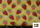 Acheter en ligne Tissu Coton Imprimé Fraises et Fleurs