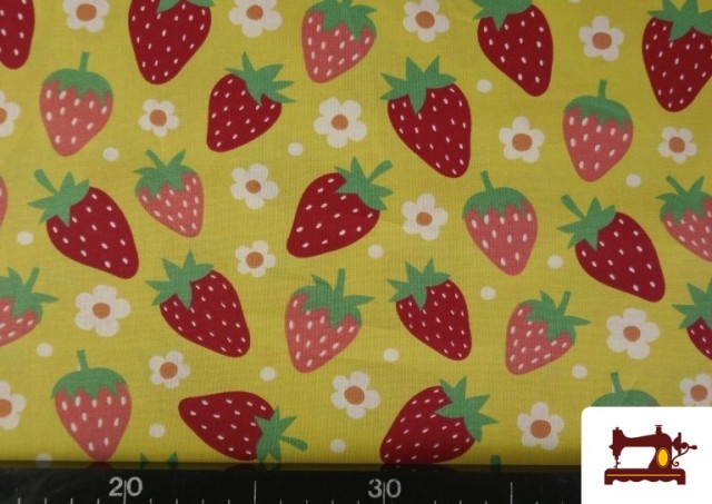 Acheter en ligne Tissu Coton Imprimé Fraises et Fleurs