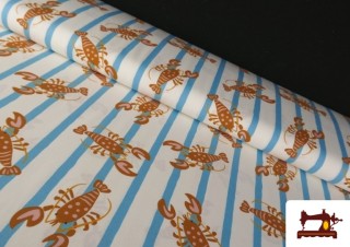 Tissu Coton Imprimé Homards et Rayures Estivales