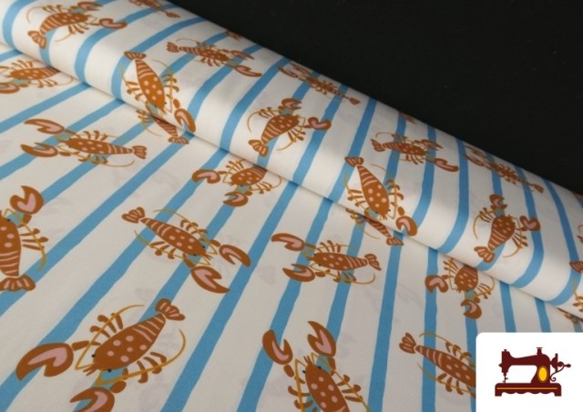 Tissu Coton Imprimé Homards et Rayures Estivales