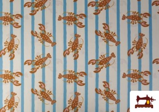 Acheter Tissu Coton Imprimé Homards et Rayures Estivales