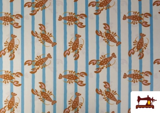 Acheter Tissu Coton Imprimé Homards et Rayures Estivales