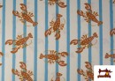 Vente de Tissu Coton Imprimé Homards et Rayures Estivales