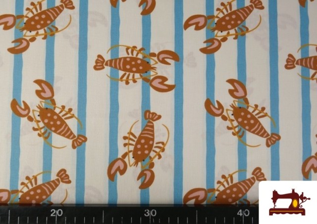 Acheter en ligne Tissu Coton Imprimé Homards et Rayures Estivales