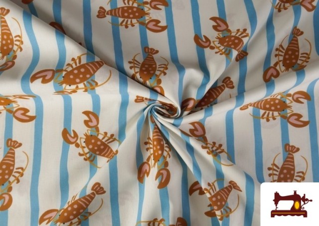 Vente en ligne de Tissu Coton Imprimé Homards et Rayures Estivales