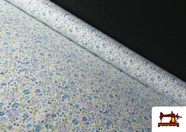 Tissu Coton Imprimé Floral Bleu