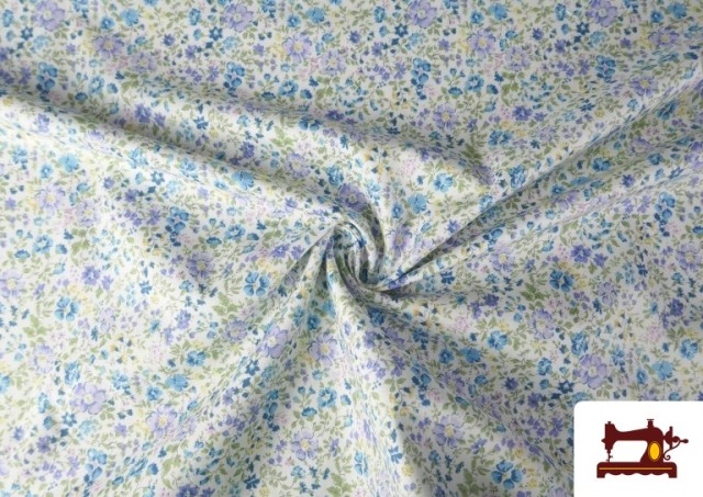 Acheter en ligne Tissu Coton Imprimé Floral Bleu