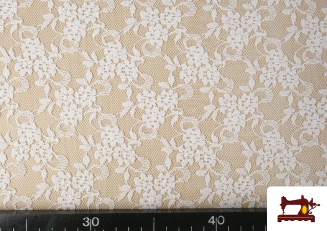 Acheter en ligne Tissu de Blonde Blanche Motifs Classiques Floraux