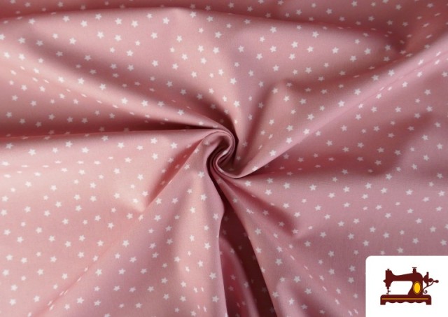 Vente de Tissu Coton Petites Étoiles Colorées couleur Rose pâle