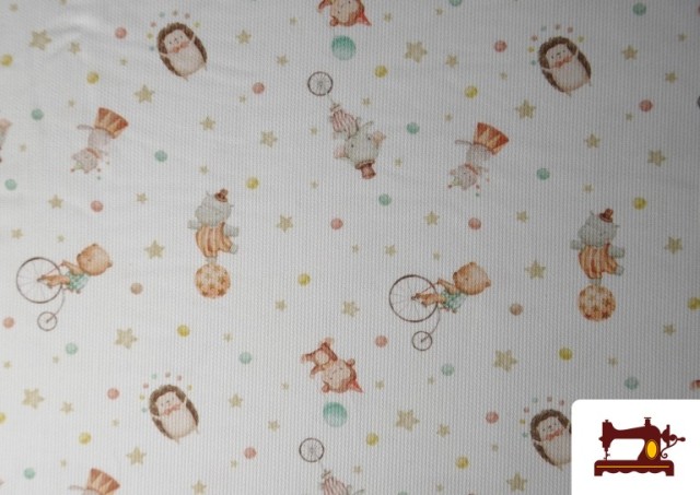 Vente de Piqué de coton avec animaux de cirque colorés