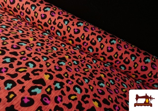 Tissu Mousseline De Coton Léopard Turquoise Et Orange couleur Orange