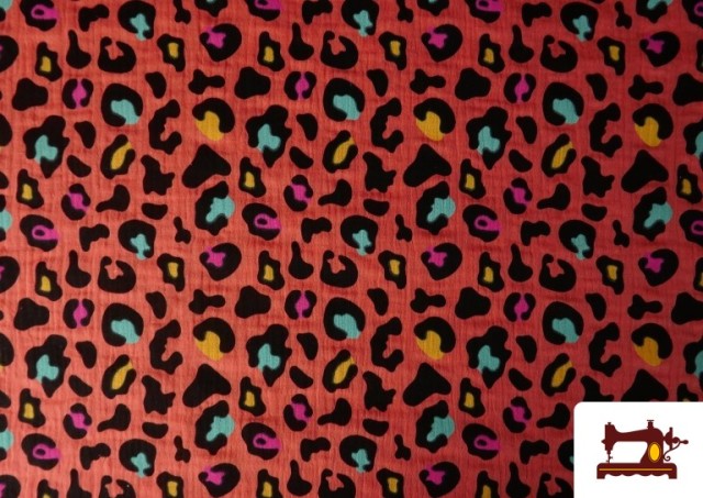 Acheter Tissu Mousseline De Coton Léopard Turquoise Et Orange couleur Orange