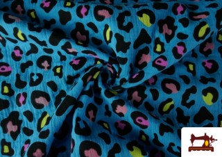 Acheter Tissu Mousseline De Coton Léopard Turquoise Et Orange couleur Bleu