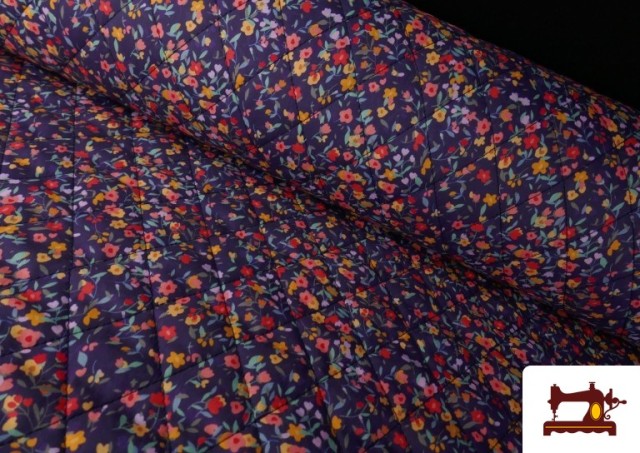 Tissu Matelassé En Coton Double Face Imprimé Floral couleur Bleu