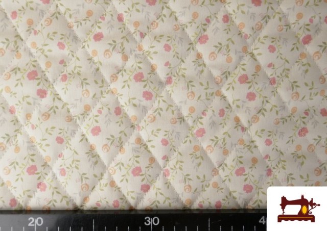 Tissu Matelassé En Coton Double Face Imprimé Floral couleur Rosé