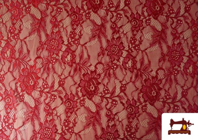 Tissu Dentelle Florale Colorée couleur Rouge