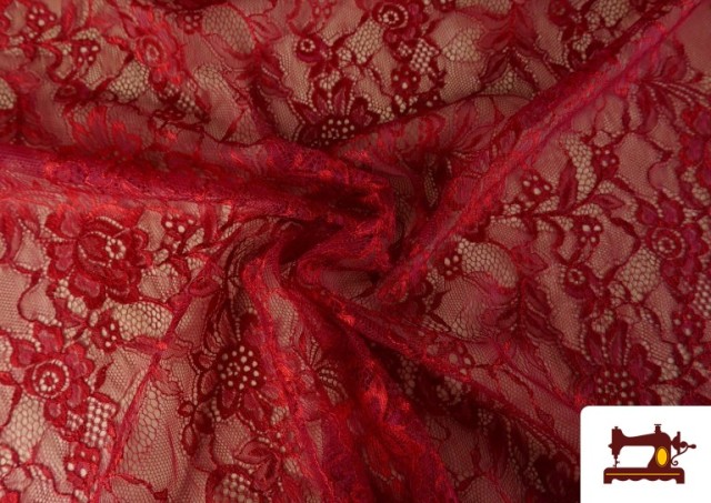 Acheter en ligne Tissu Dentelle Florale Colorée couleur Rouge