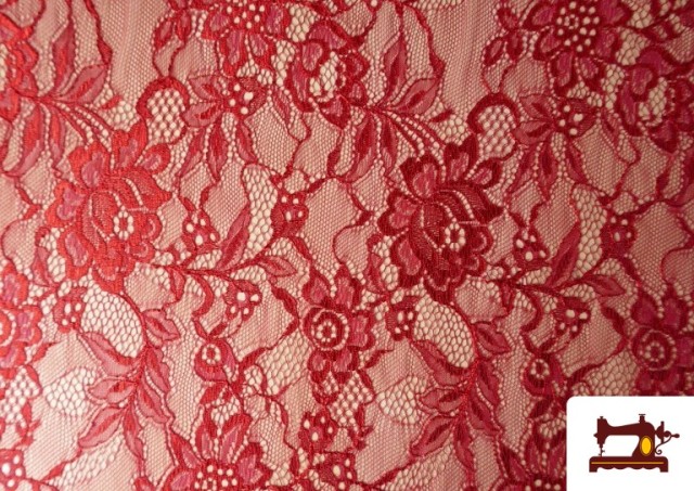 Vente en ligne de Tissu Dentelle Florale Colorée couleur Rouge
