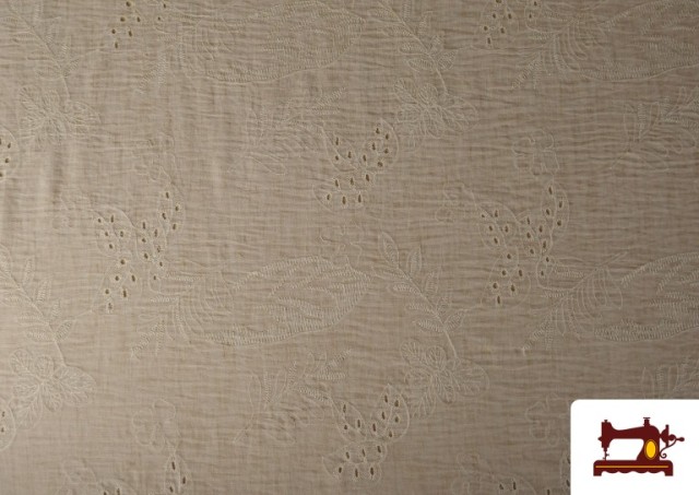 Vente de Tissu en lin brodé ajouré beige