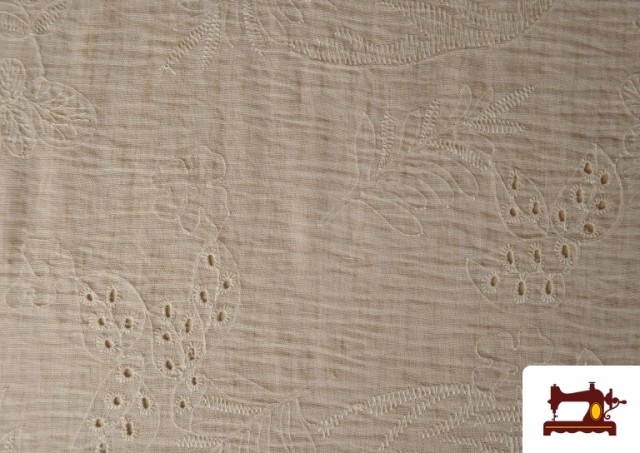 Vente en ligne de Tissu en lin brodé ajouré beige