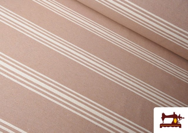 Vente de Tissu Loneta Panama Rayures couleur Rose avec Nuances