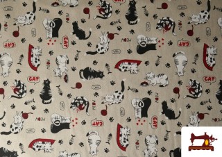 Tissu Half Panama Imprimé Chats