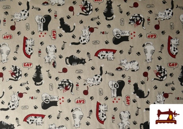 Tissu Half Panama Imprimé Chats