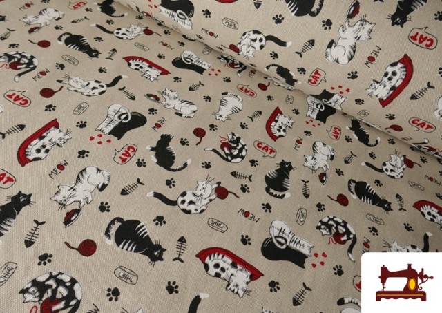 Acheter Tissu Half Panama Imprimé Chats