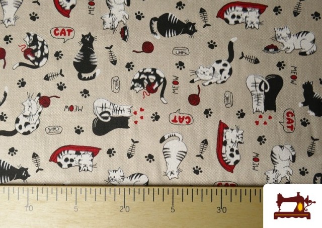 Acheter en ligne Tissu Half Panama Imprimé Chats