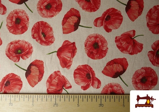 Acheter Tissu Half Panama Imprimé Coquelicots