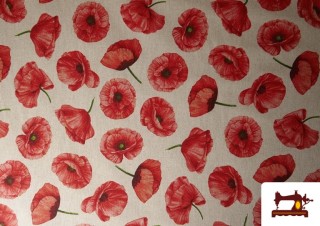 Vente de Tissu Half Panama Imprimé Coquelicots