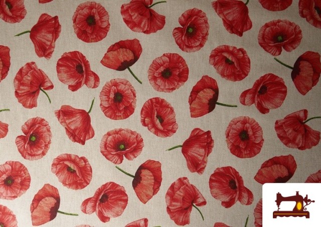 Vente de Tissu Half Panama Imprimé Coquelicots
