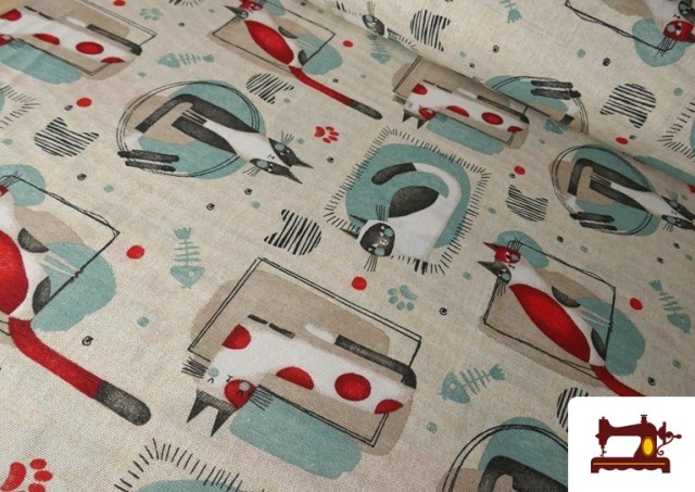 Tissu Loneta Imprimé Chats Colorés