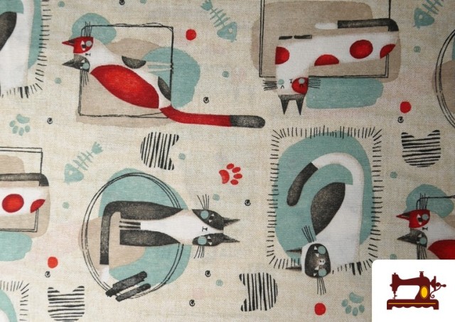 Vente de Tissu Loneta Imprimé Chats Colorés