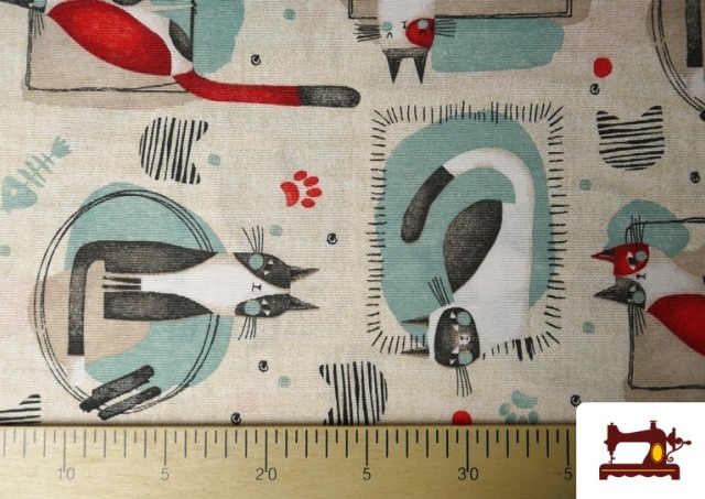 Acheter en ligne Tissu Loneta Imprimé Chats Colorés