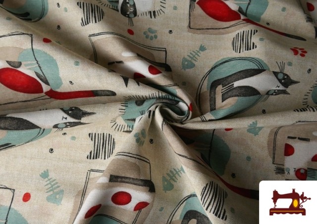 Vente en ligne de Tissu Loneta Imprimé Chats Colorés