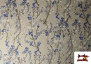 Tissu Half Panama Imprimé Branches de Coton Bleu