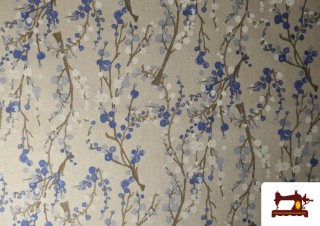 Tissu Half Panama Imprimé Branches de Coton Bleu