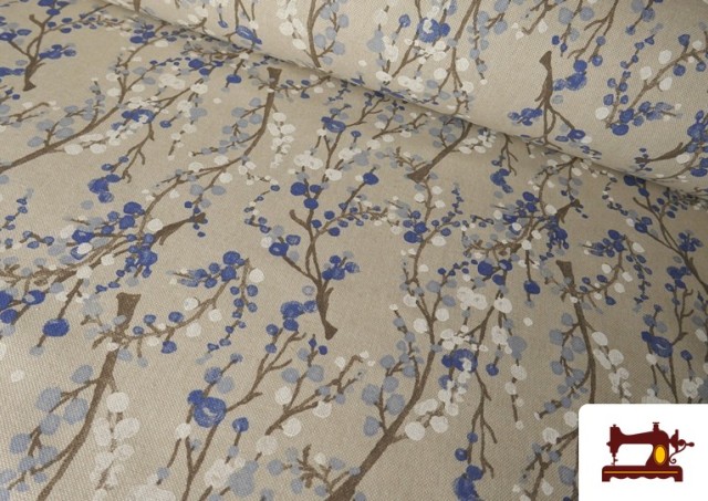 Acheter Tissu Half Panama Imprimé Branches de Coton Bleu